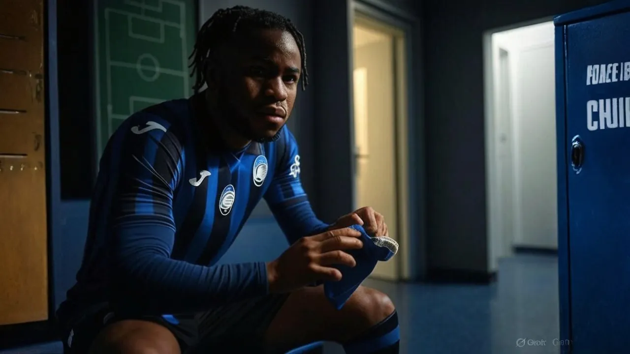 The image contrasts Lookman’s current role at Atalanta with an imminent transfer decision, highlighting tactical tension and emotional distance.