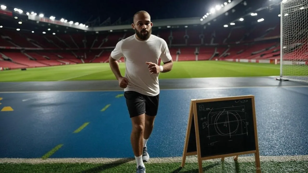 An empty Old Trafford lit only by shadows and silence mirrors the strategic gamble behind Mbeumo’s potential arrival.