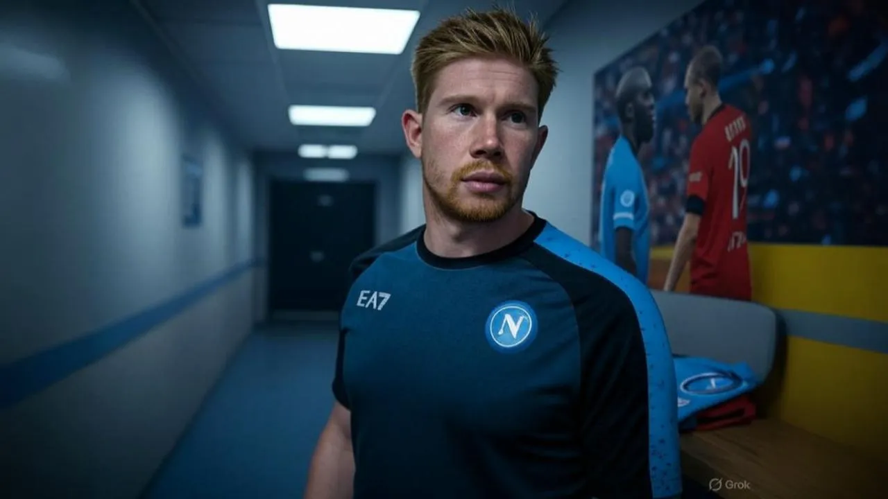 A tilted photo of Lukaku and De Bruyne frames the quiet power of personal ties in transfer decisions.