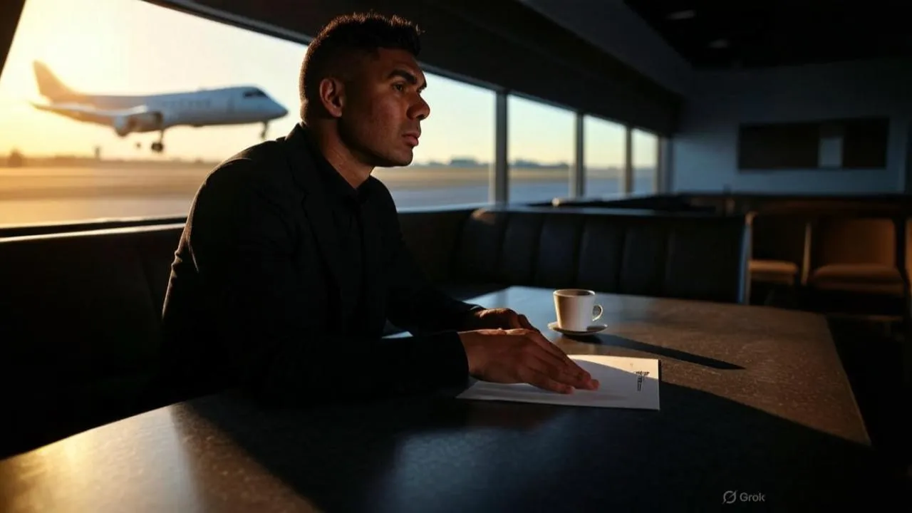  A sunlit contract envelope becomes the quiet emblem of Casemiro’s twilight choice — prestige or legacy.