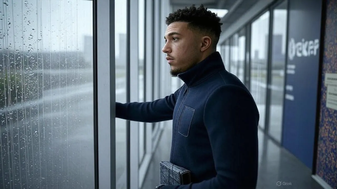 A hand on the doorframe becomes the symbol of Sancho’s limbo — caught between exit paperwork and second chances.
