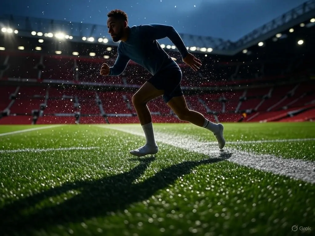 A sideline sprint under floodlights frames Cunha as the architect of space, not just a striker of goals.