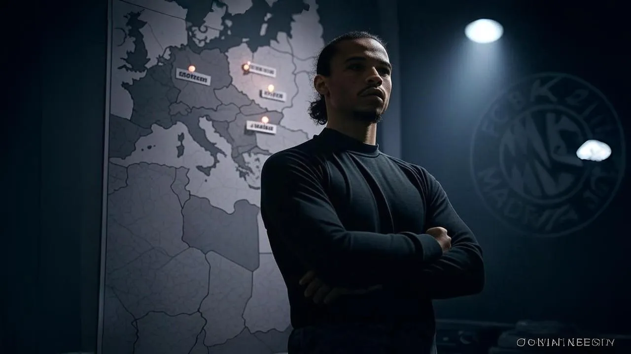  A wall of club crests glows around him, but Bayern’s fades — revealing who holds the power now.