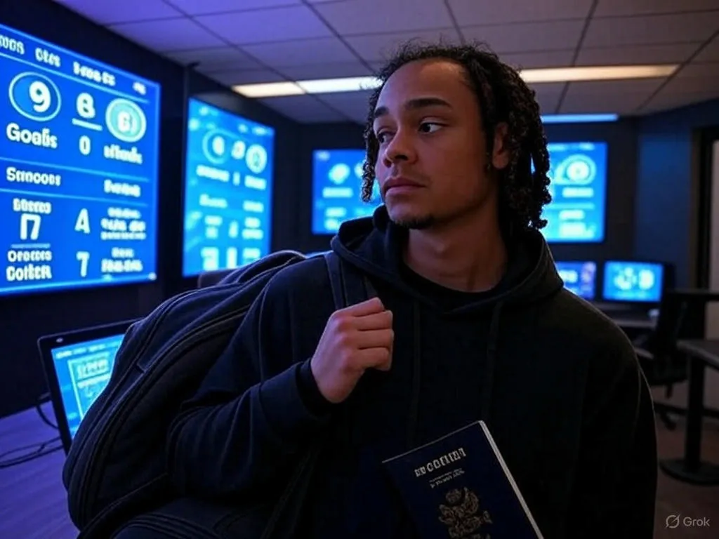 Two screens, two stories — Simons sits between the numbers that define and elude him.