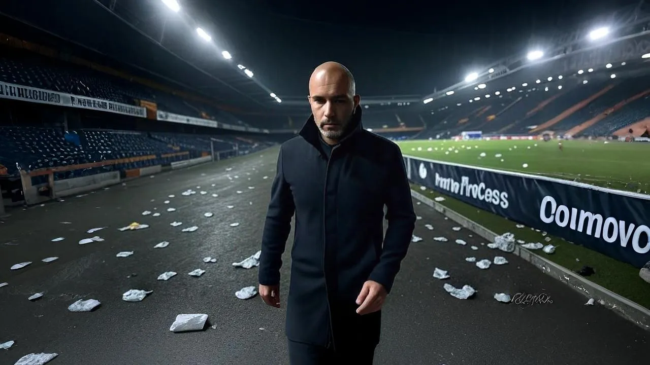 A discarded “Trust the Process” sign in an empty stand mirrors Chelsea’s commitment to vision over validation.