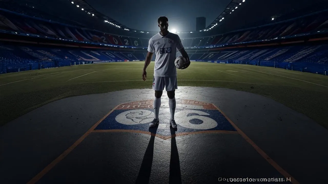  A single spotlight and a shadowed crest hint at the burden of brilliance in a club under strain.