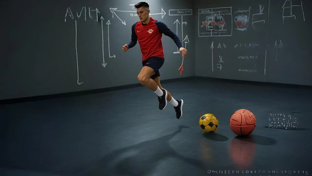  A suspended leap and unclaimed kit capture Šeško’s undefined ascent — a striker rising into expectation.