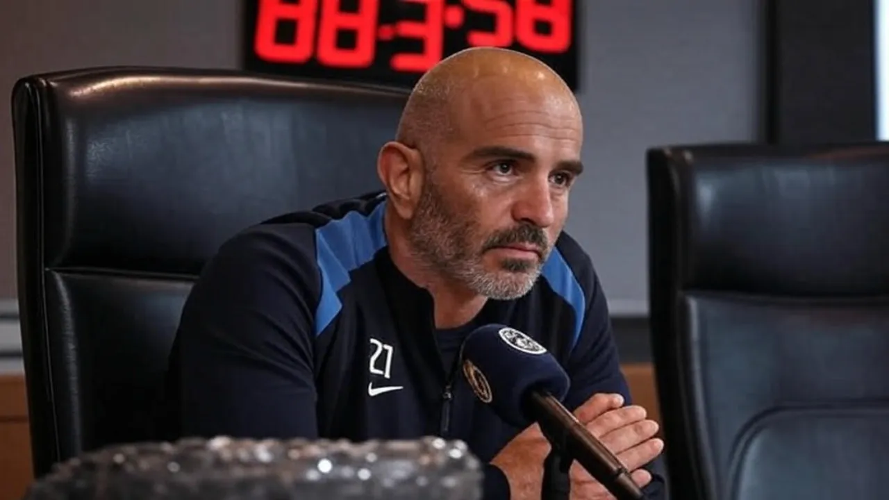 A ticking countdown clock frames Maresca’s solitude, embodying the isolating tension of Chelsea’s imminent decision.