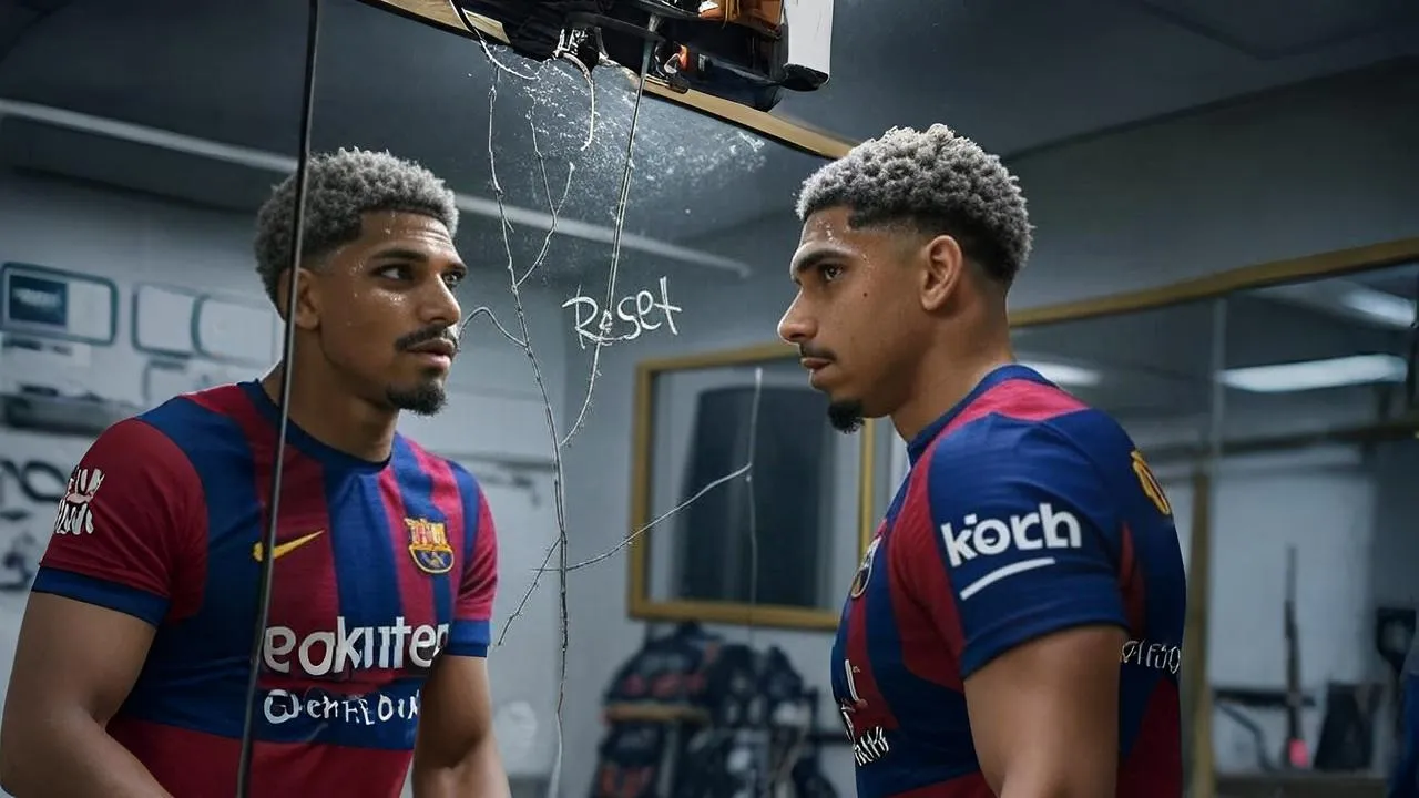 A cracked mirror and a silent armband frame a defender rebuilding himself — not to return, but to redefine.