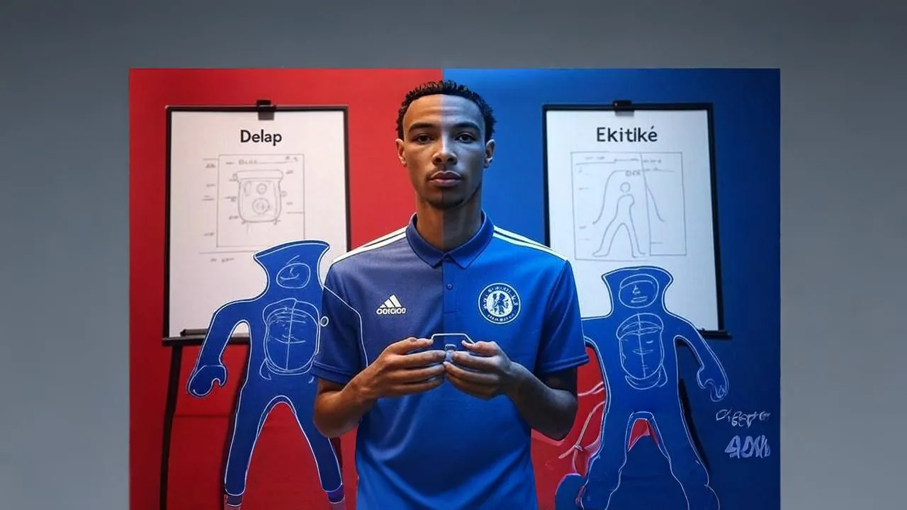 Tactical outlines blur beneath Ekitiké’s sprint — a striker caught between systems built for him.
