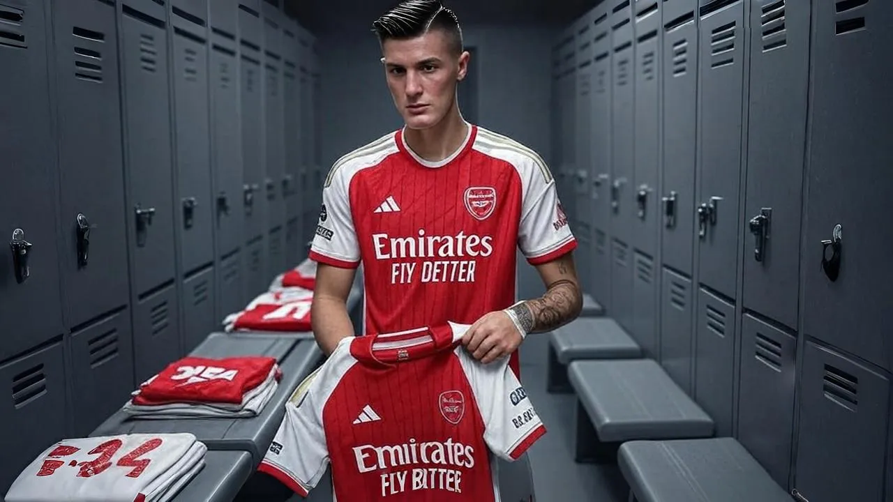 A pristine red kit lies untouched — echoing years of improvisation in Arsenal’s forward line.