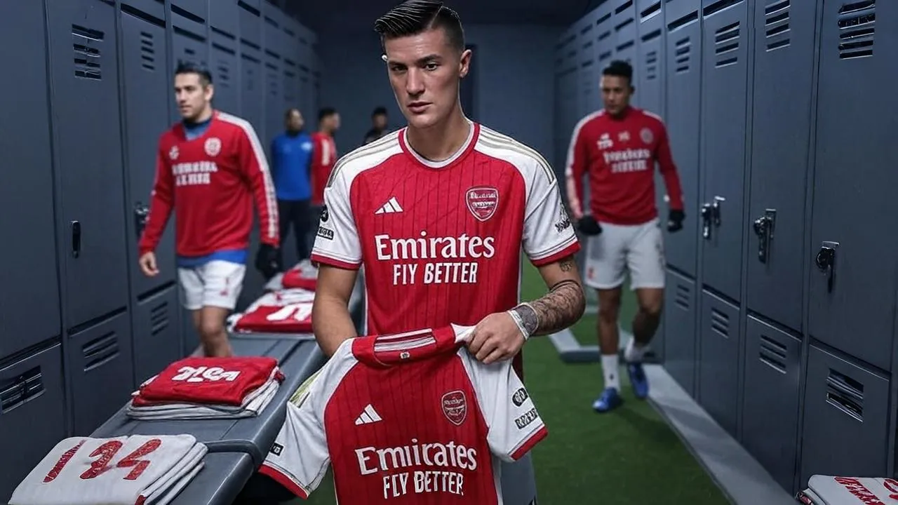 An untouched bib and a fading striker mural frame Šeško’s silent walk into expectation.