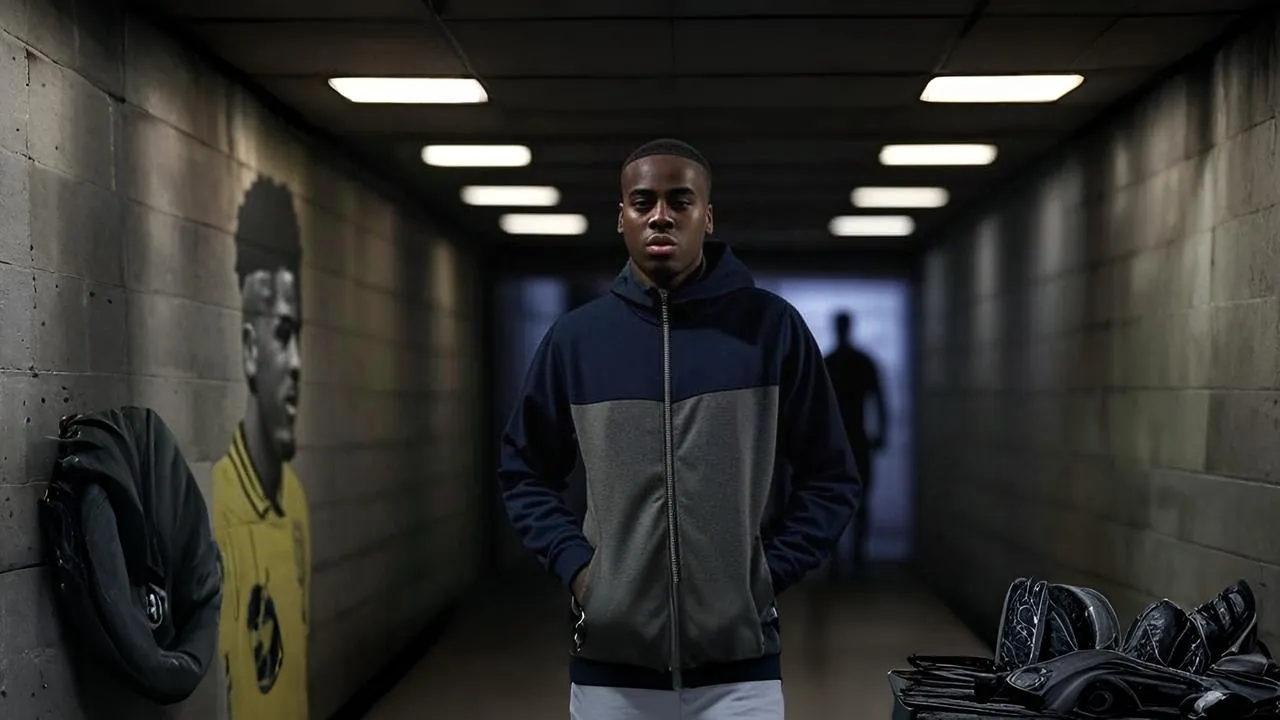 A tunnel mural becomes both a mirror and a shadow for a young winger stepping into legacy’s frame.