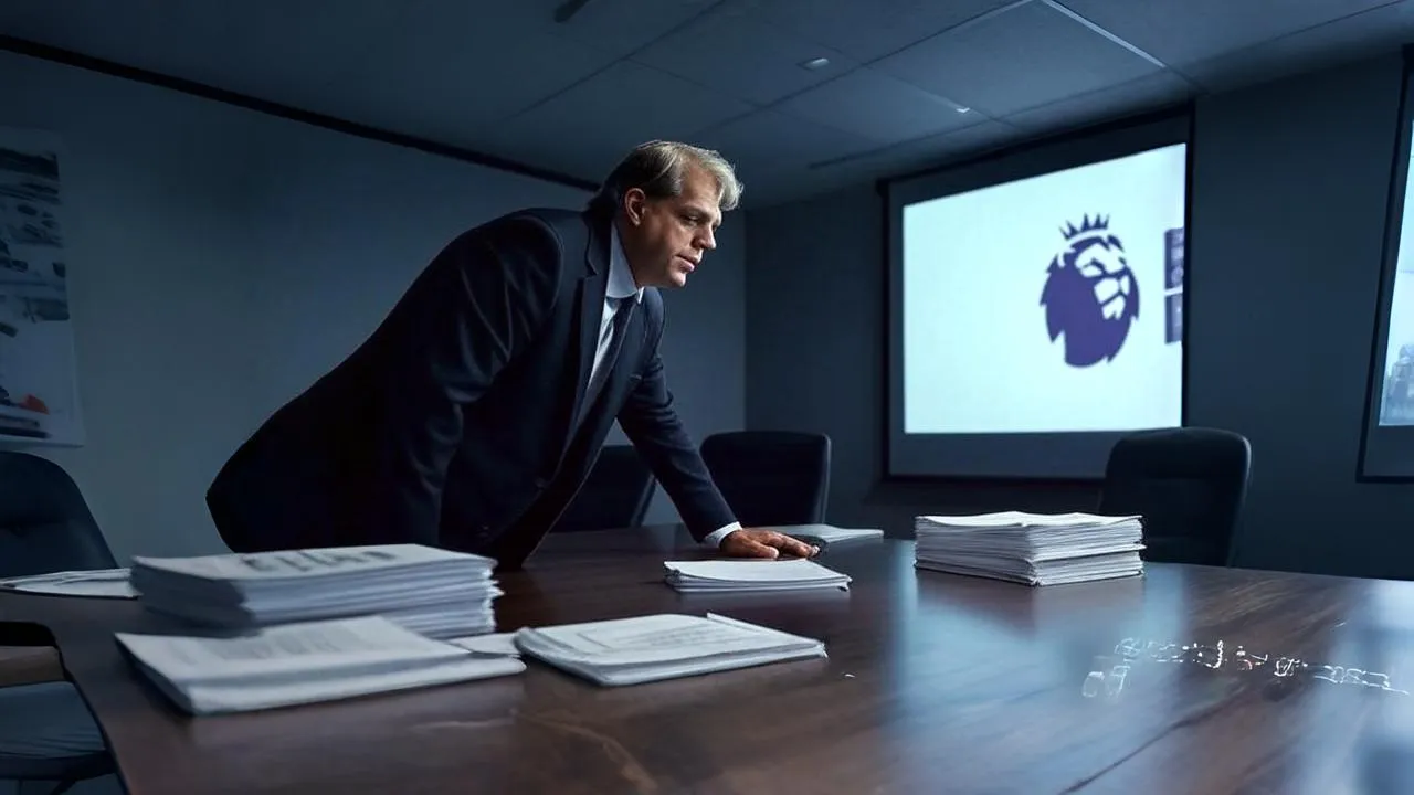 A Premier League-branded letter on Boehly’s desk becomes a mirror for ethical tension and executive duality.