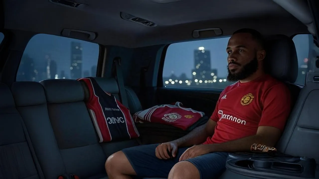 Two jerseys lie untouched beside Mbeumo, embodying the quiet weight of a transfer yet to unfold.